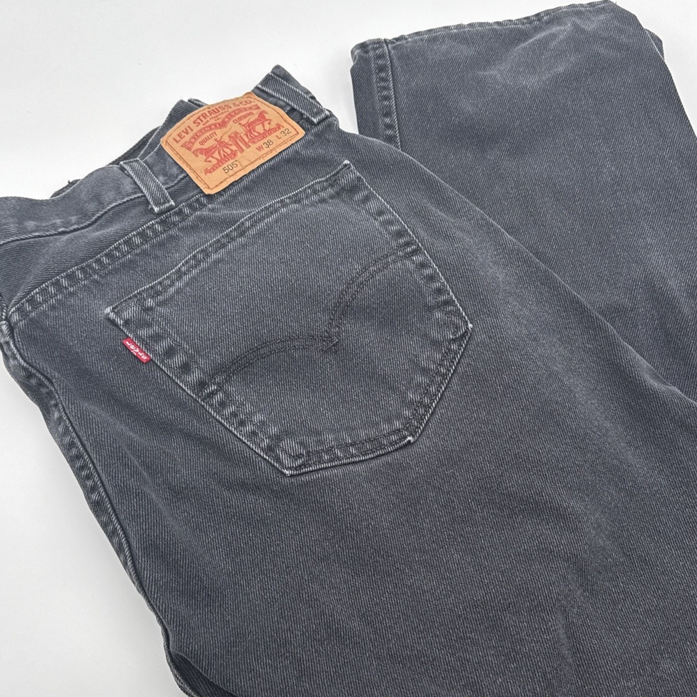 Levis 505 Jeans Mens‎ 38 X 32 (FITS 38 X 31) Black Straight Leg Faded